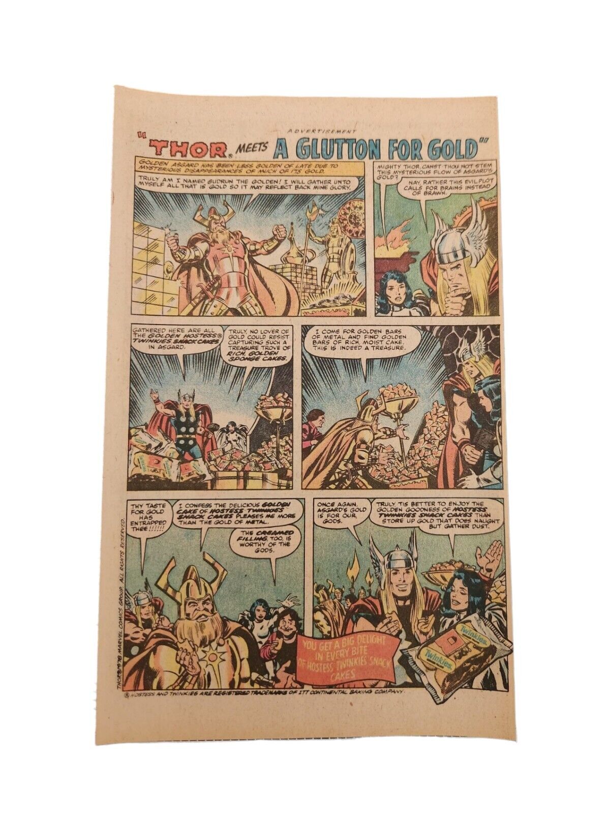 PRINT AD 1977 THOR & HOSTESS TWINKIES Comic Size Original & Authentic 