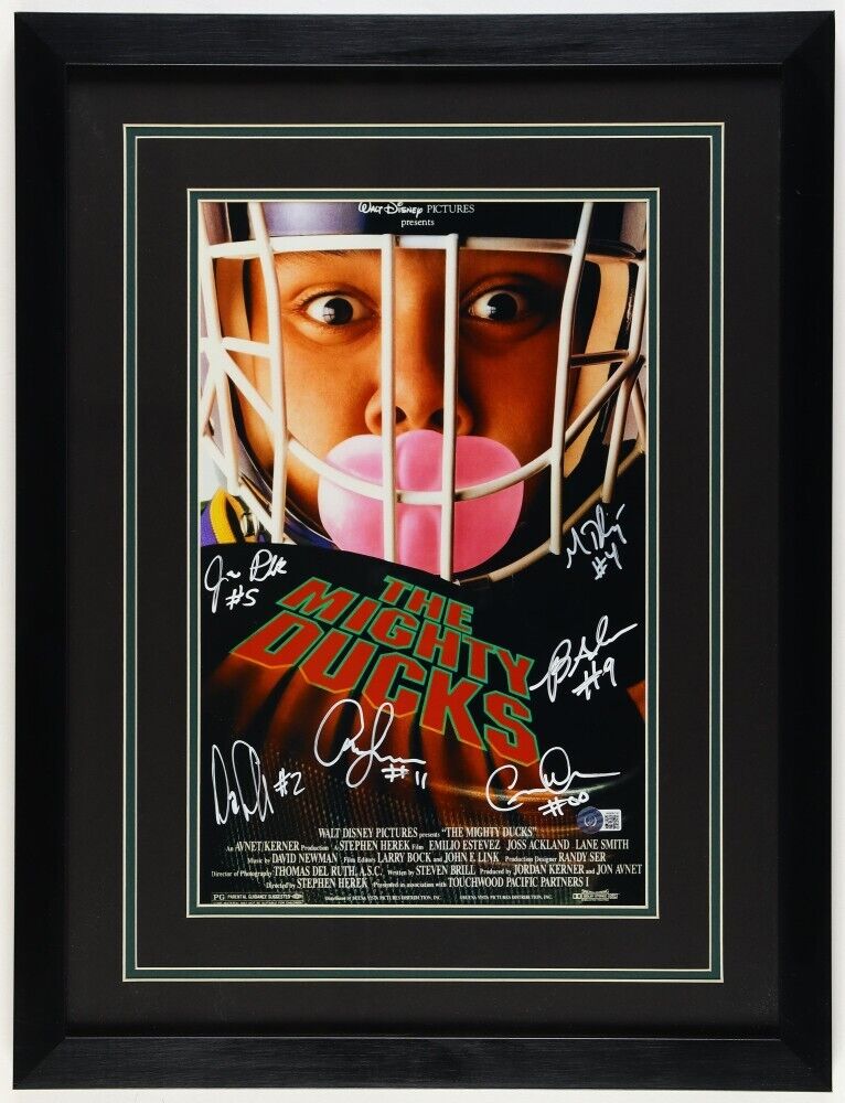 The Mighty Ducks Cast of 6 Rare Signed Autograph Framed Photo BAS Beckett