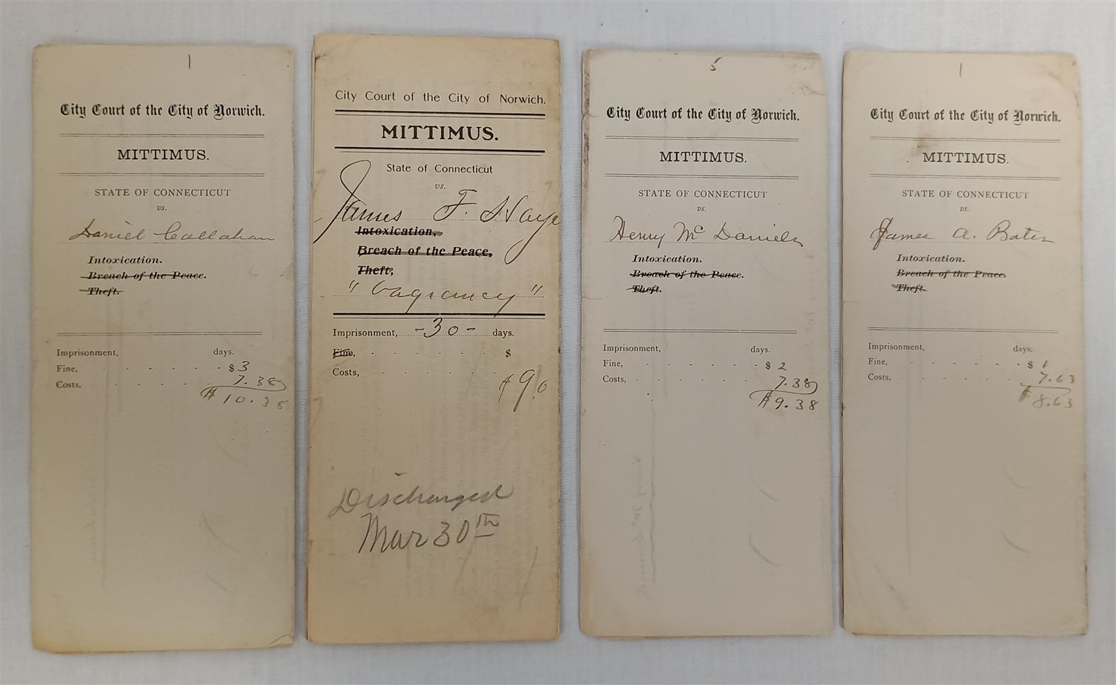 Vintage Connecticut Court Document Lot Intoxication Vagrancy 1885 1907 Vintage Connecticut Court Document Lot Intoxication Vagrancy 1885 1907