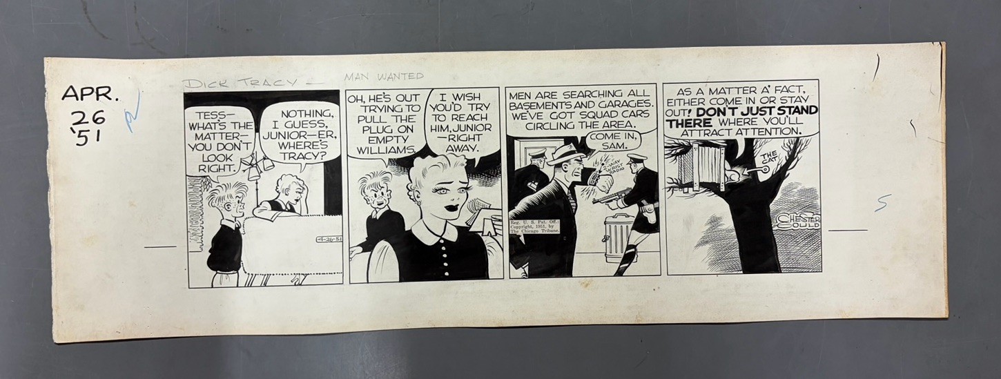 Chester Gould Dick Tracy Daily Comic Strip Original Art 04/26/1951 Man Wanted