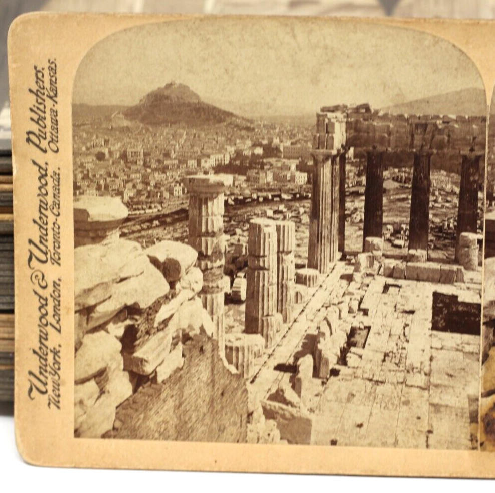 Athens, From the Parthenon, Greece ruins original 1897 Underwood Stereoview view