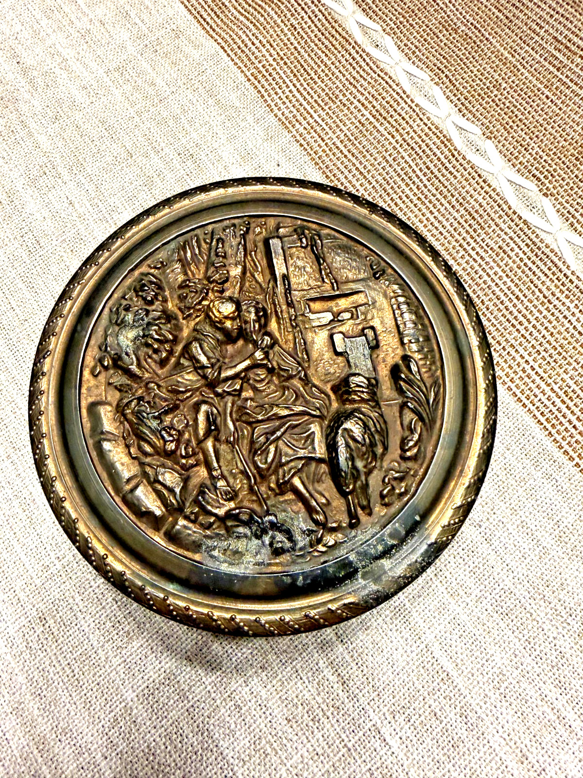 Vintage PNCW Brass Vanity Powder Jar Trinket Box Mirror Glass Insert Made USA Vintage PNCW Brass Vanity Powder Jar Trinket Box Mirror Glass Insert Made USA