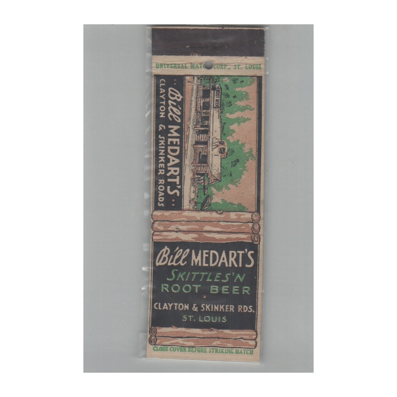 1920s-1930s Universal Match Matchbook Cover Bill Medart\'s Skittles\'n Root Beer
