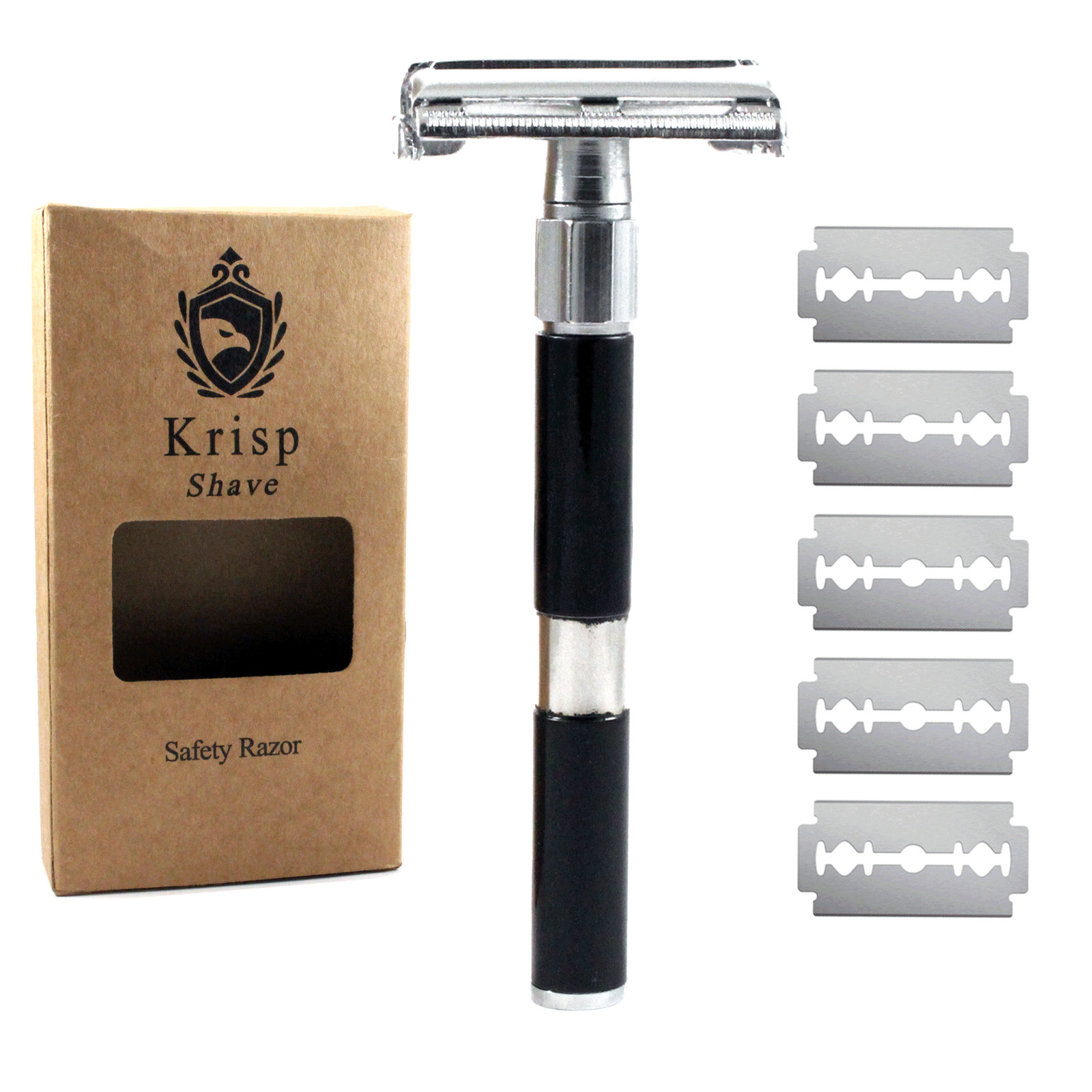DOUBLE EDGE BUTTERFLY OPEN SAFETY RAZOR FOR MEN WOMEN + 10 SHAVING BLADES BLACK