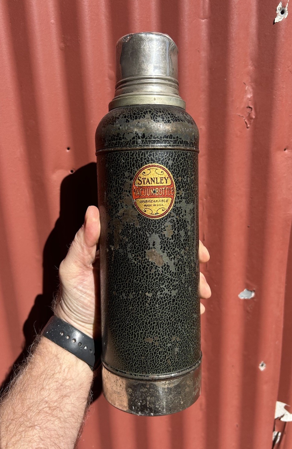 Antique 1918-1924 ~ Stanley Super-Vac Blue Glass Liner Thermos Bottle - FREESHIP