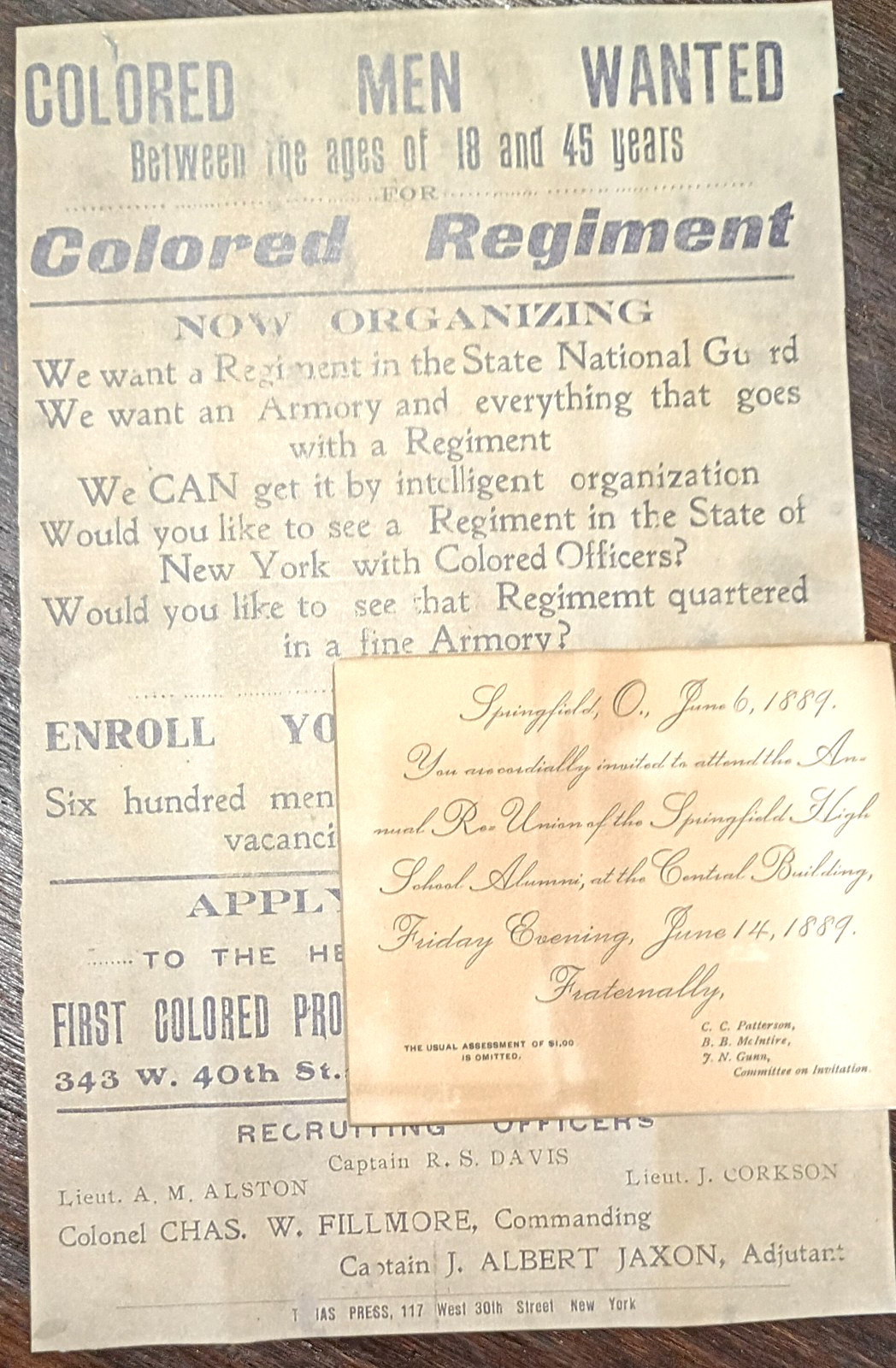 Col. Charles Fillmore Harlem Hellfighters Original 1889 Invite & Broadside Print Col. Charles Fillmore Harlem Hellfighters Original 1889 Invite & Broadside Print