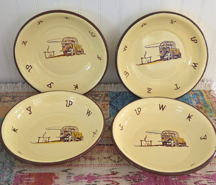 4 Vintage 1950's Monterrey Western Ware Chuckwagon Enamelware bowls 7 4 Vintage 1950's Monterrey Western Ware Chuckwagon Enamelware bowls 7