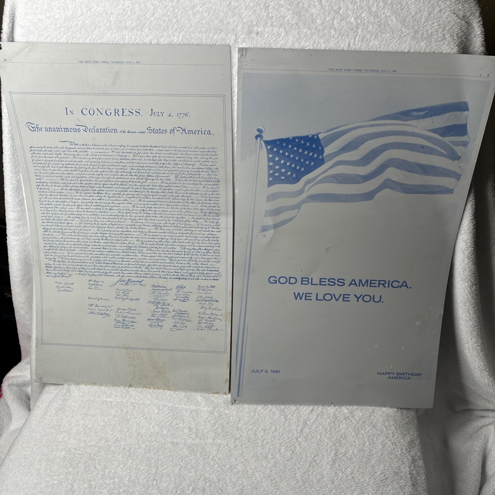 1991 New York Times July 4 Printing Plates Declaration Flag Employee Provenance