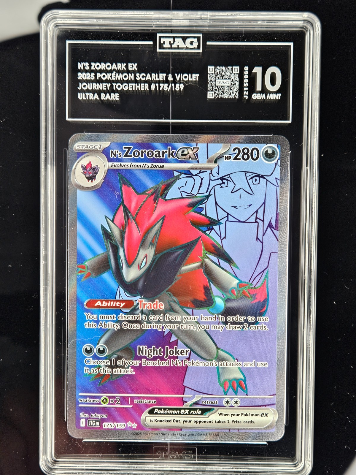 2025 Pokemon Journey Together 175/159 N\'s Zoroark ex Ultra Rare TAG 10 2025 Pokemon Journey Together 175/159 N\'s Zoroark ex Ultra Rare TAG 10
