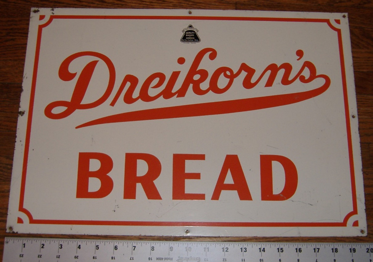 Vintage Sign Dreikorn\'s Bread Quality Bakers Of America Logo Art Deco Sign
