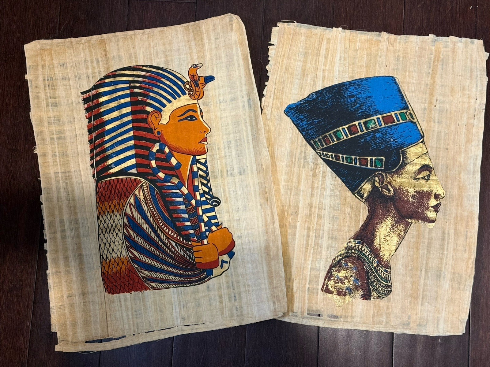 2 Antique Egyptian Paintings On Papyrus With Original Certificate 13x18” 2 Antique Egyptian Paintings On Papyrus With Original Certificate 13x18”