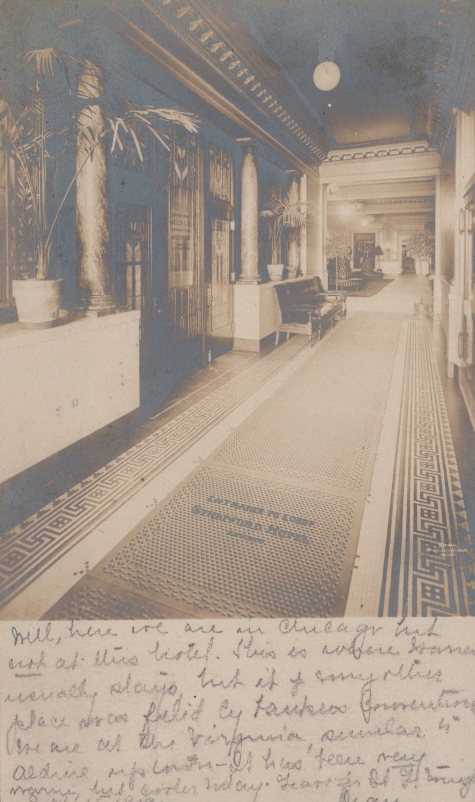 RPPC Postcard Illinois IL Chicago Stratford Hotel Entrance Lobby 1909 Real Photo RPPC Postcard Illinois IL Chicago Stratford Hotel Entrance Lobby 1909 Real Photo