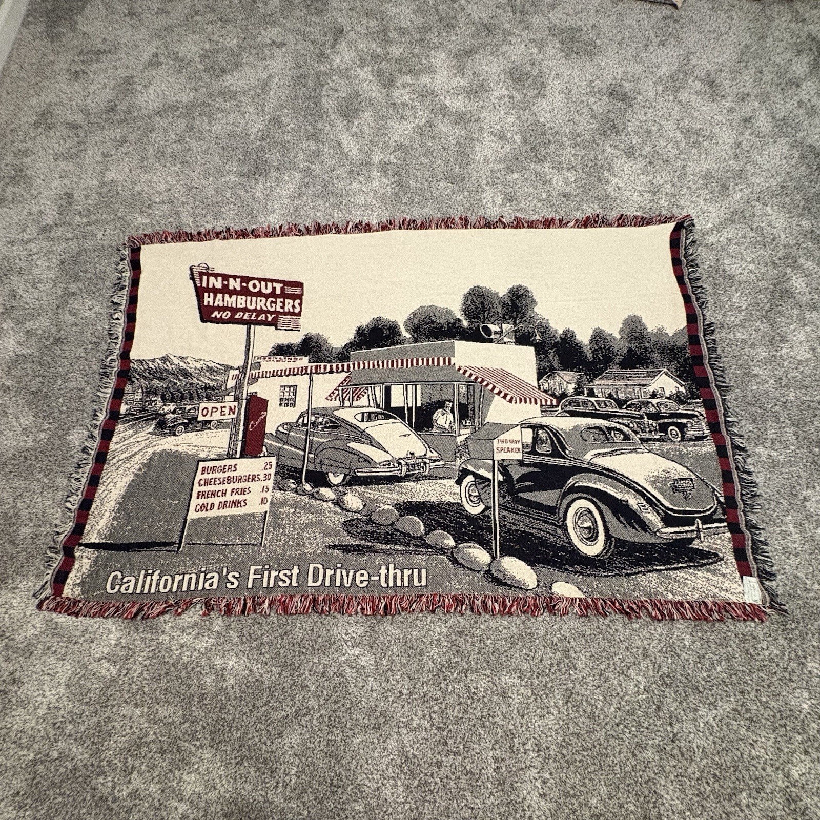 Very Rare IN & OUT BURGER Original Woven Blanket Approximately 48”X72” 1990’s Very Rare IN & OUT BURGER Original Woven Blanket Approximately 48”X72” 1990’s