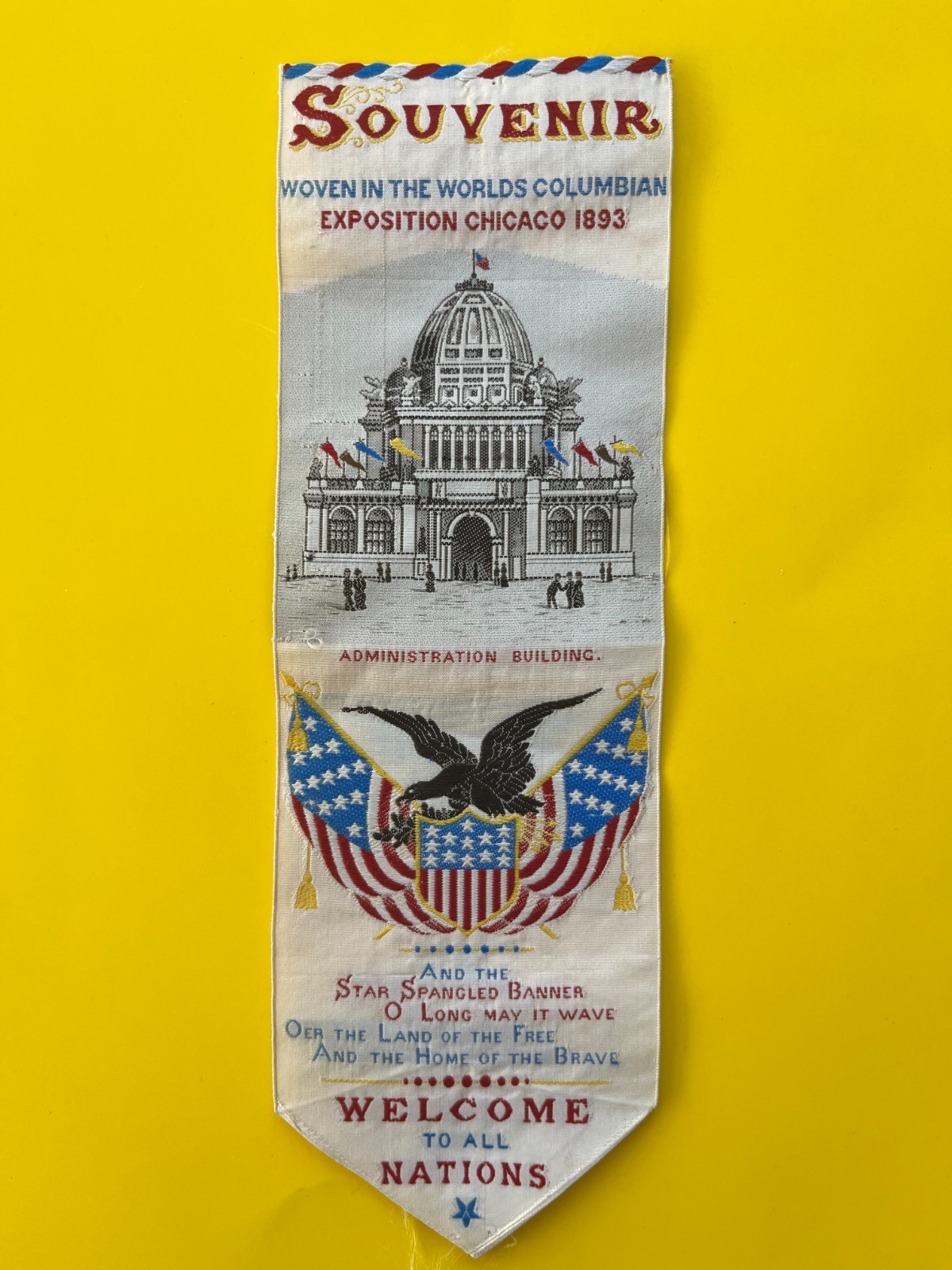 1893 Chicago Worlds Fair Columbian Exposition Souvenir Ribbon antique flag 1893 Chicago Worlds Fair Columbian Exposition Souvenir Ribbon antique flag