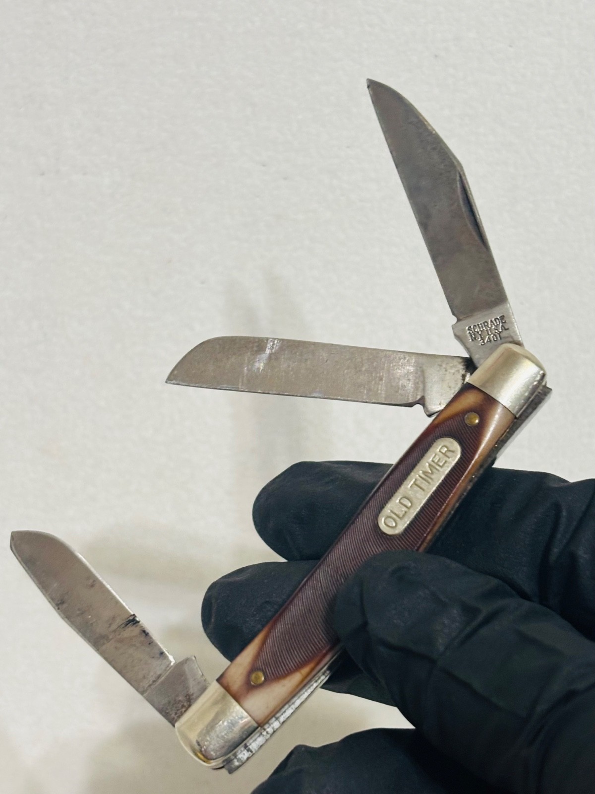 Vintage Schrade Old Timer 340T USA 3 Blade Stockman Folding Pocket Knife