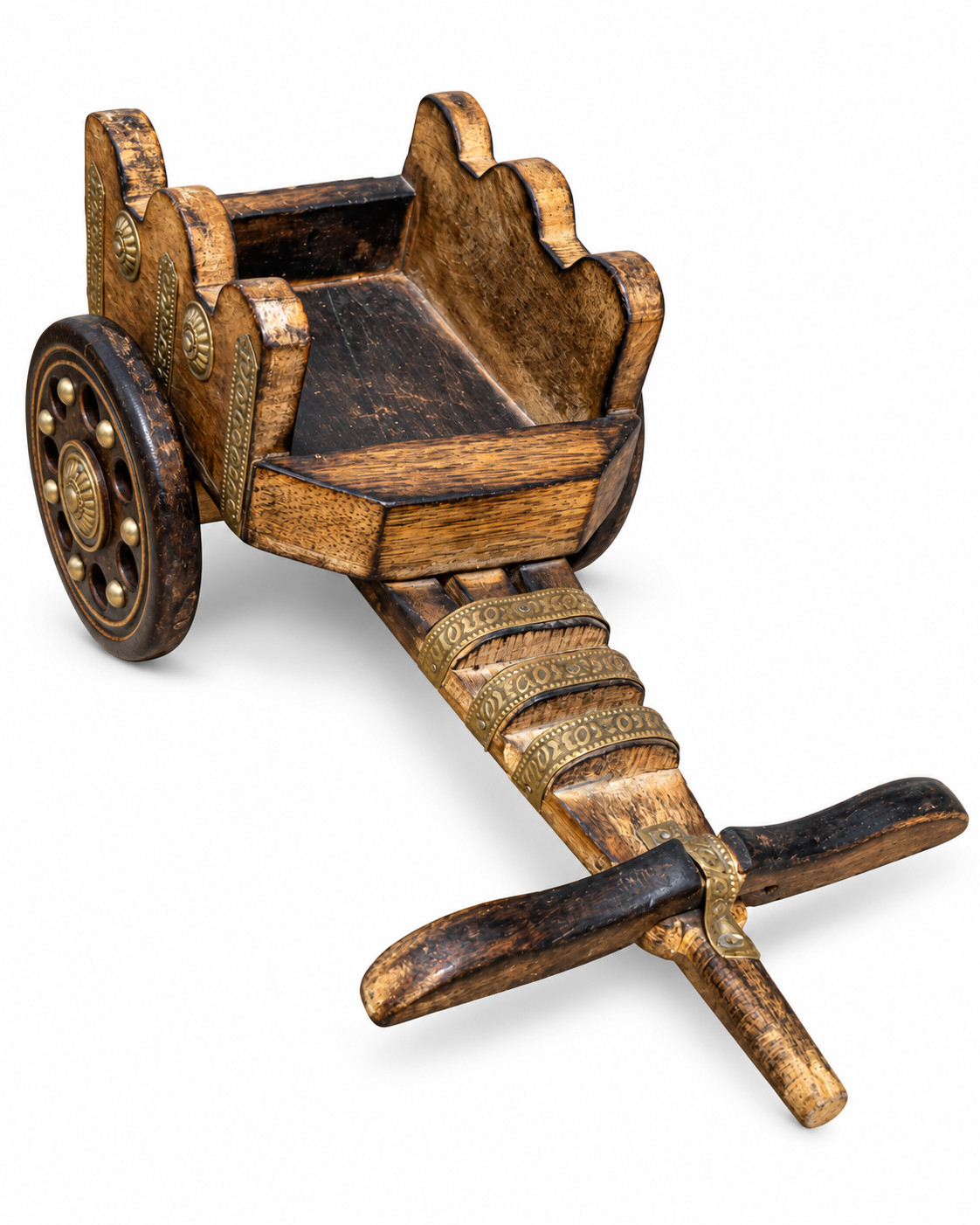 Vintage Handmade Wooden Cart Brass Detail Folk Art Miniature Wagon Decor Vintage Handmade Wooden Cart Brass Detail Folk Art Miniature Wagon Decor