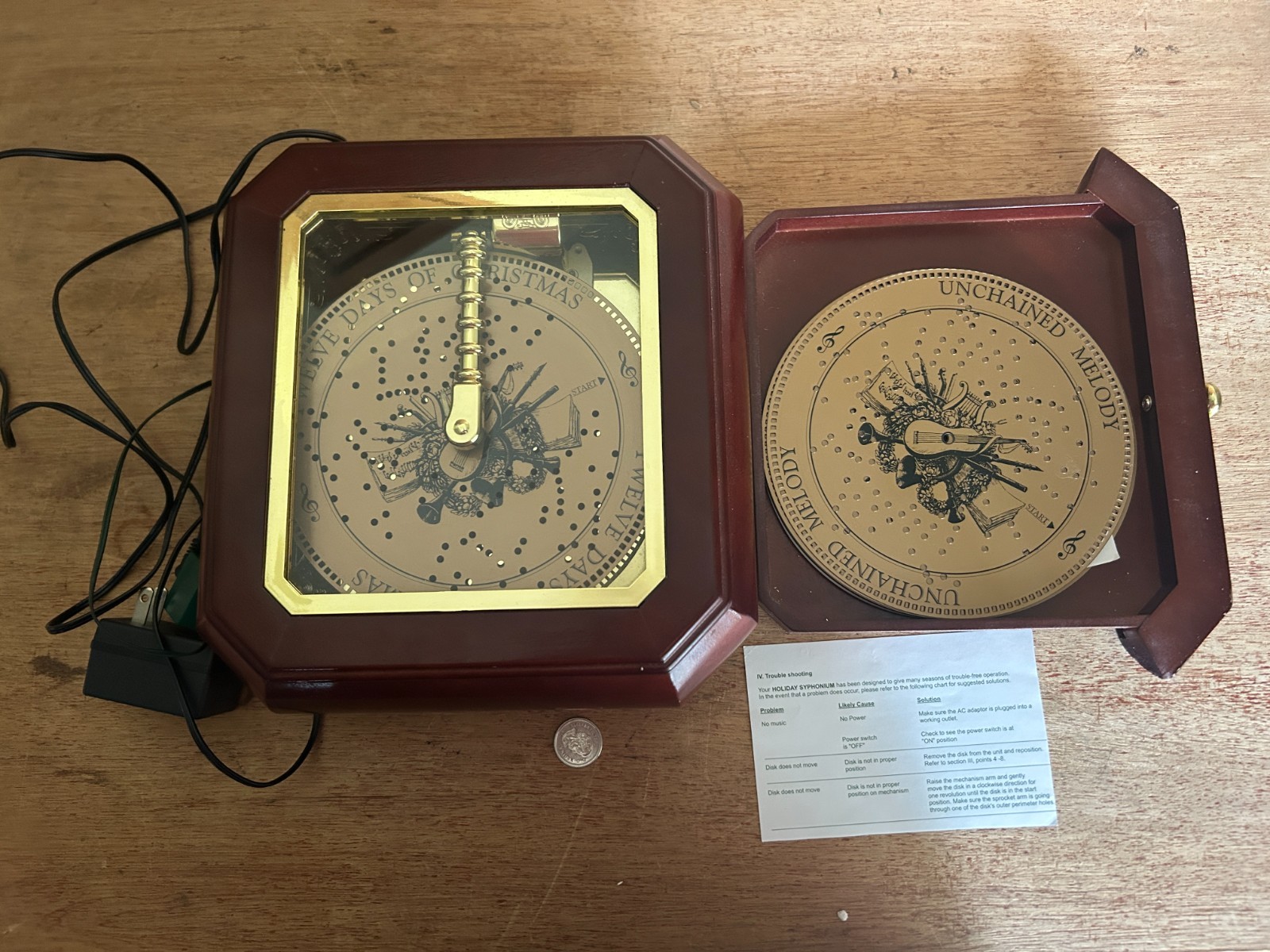 Mr Christmas Holiday Symphonium Wooden Music Box 16 Music Discs Tested Works