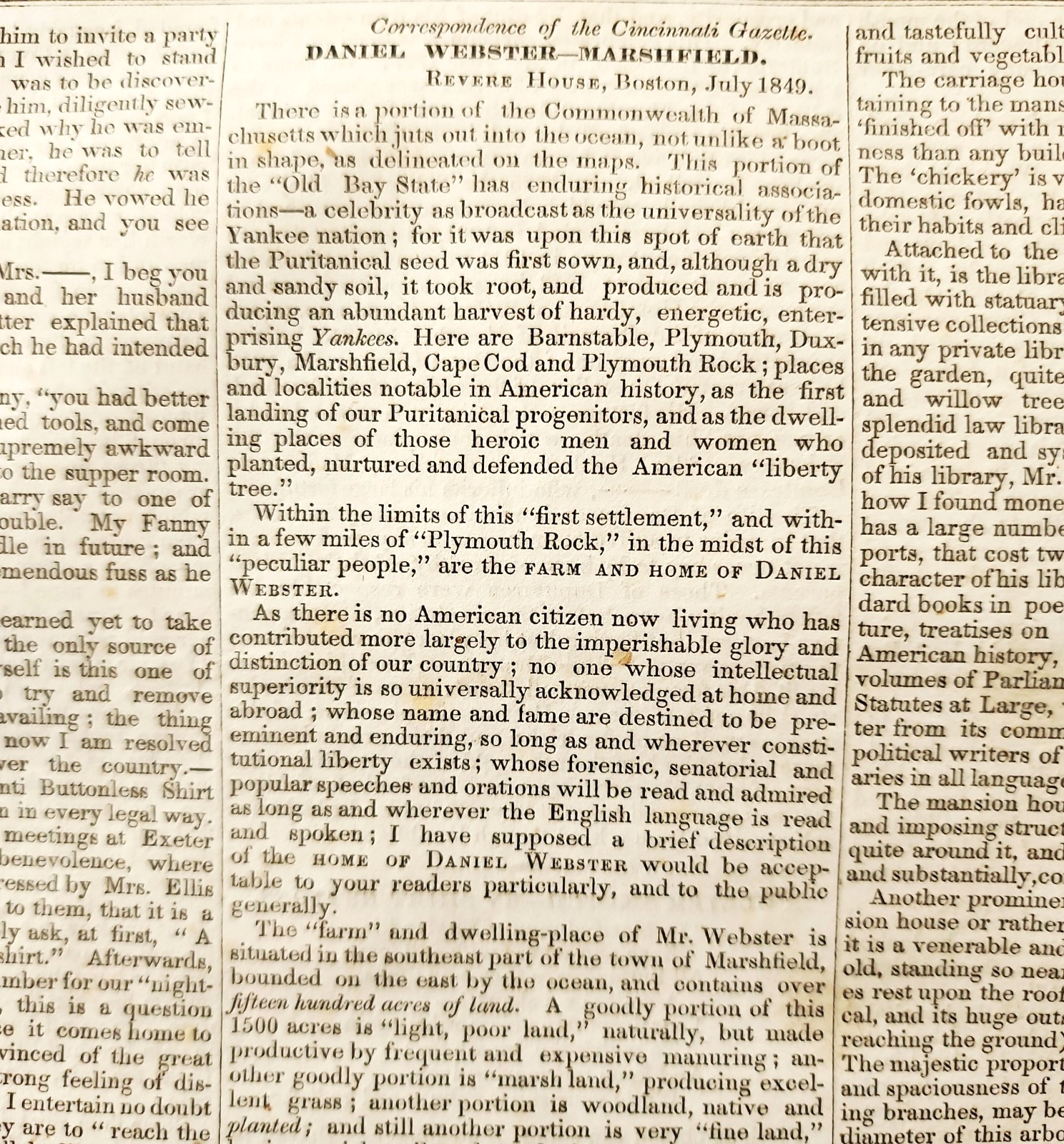 1849 Daniel Webster Marshfield Massachusetts Farm Estate Agriculture Article