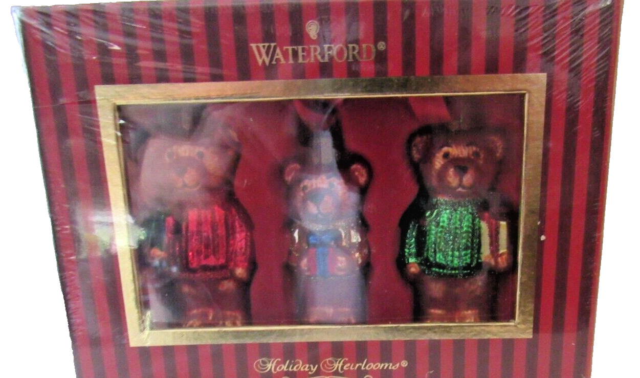 Waterford Holiday Heirlooms Teddy Bears Christmas Ornament Set Of 3 2008 Sealed