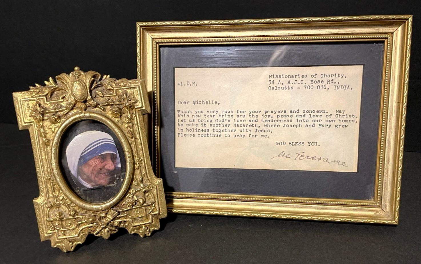 Auth. Signed SAINT MOTHER TERESA Personal Note Acid Free Framed w/Envelope RARE