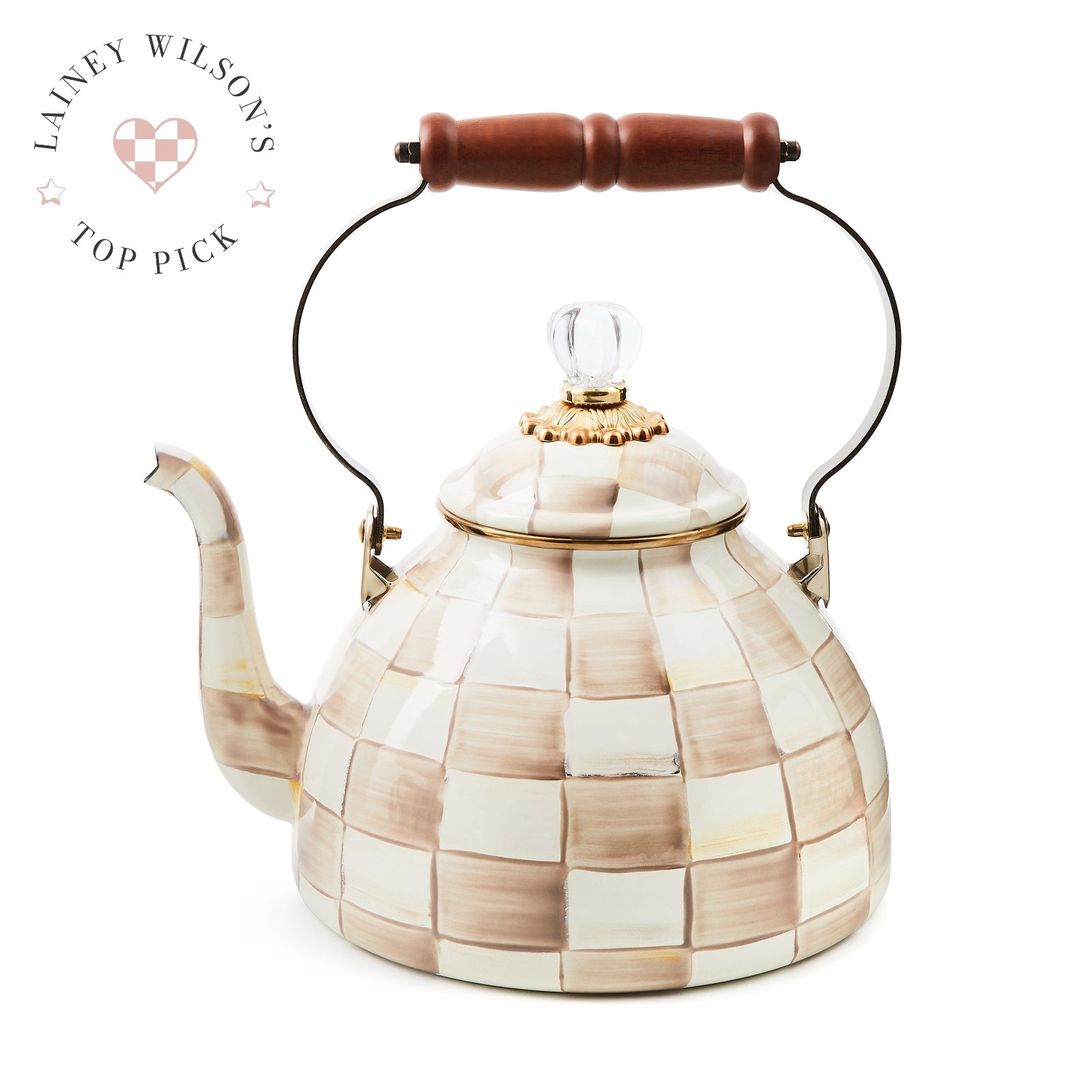 HOT SALE Mackenzie-Childs Mocha Check 3 Quart Tea Kettle, FREESHIPPING
