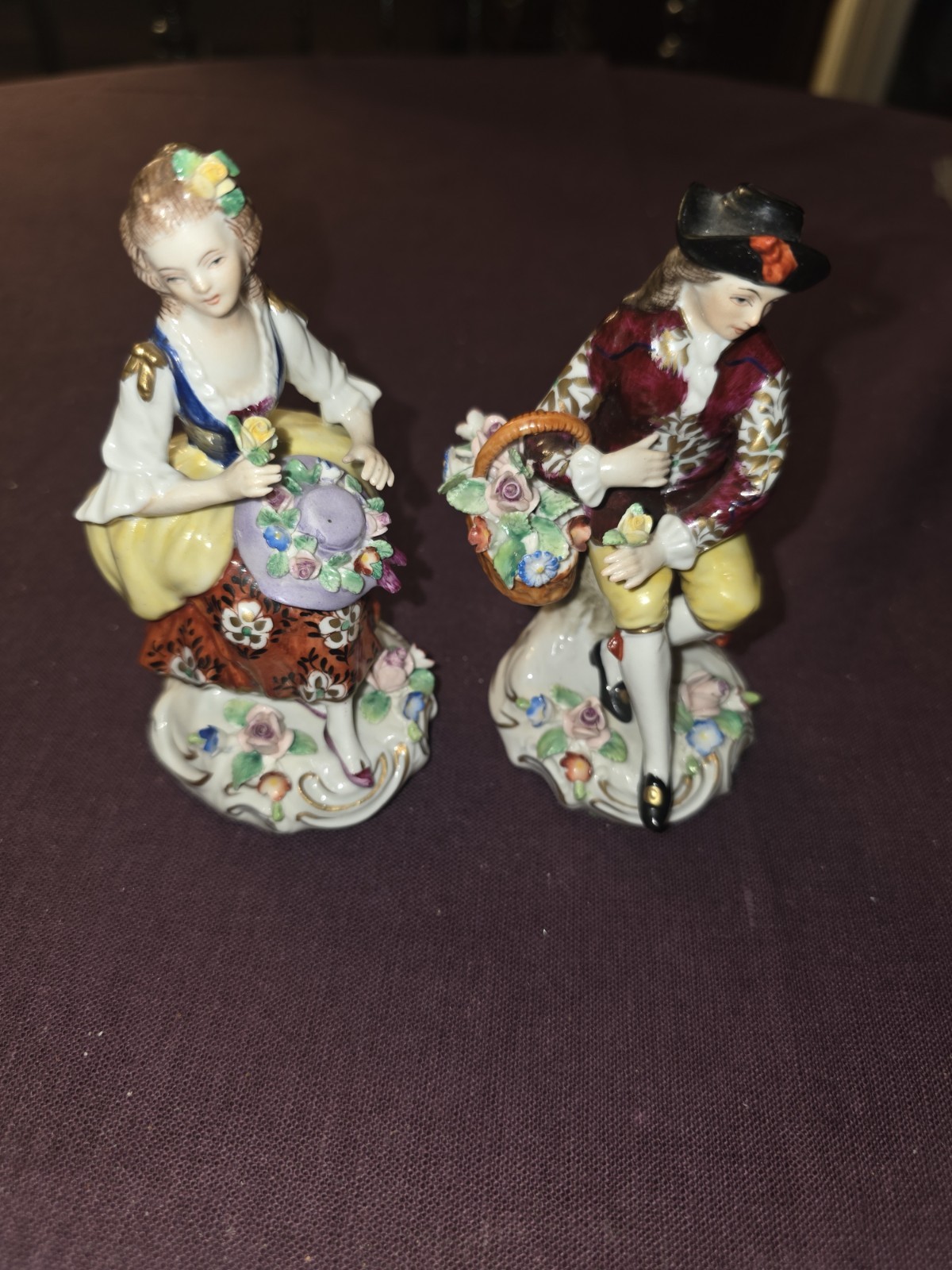 Antique Germany Sitzendorf 1900’s Porcelain Men’s s & Women’s Figurines Set of 2