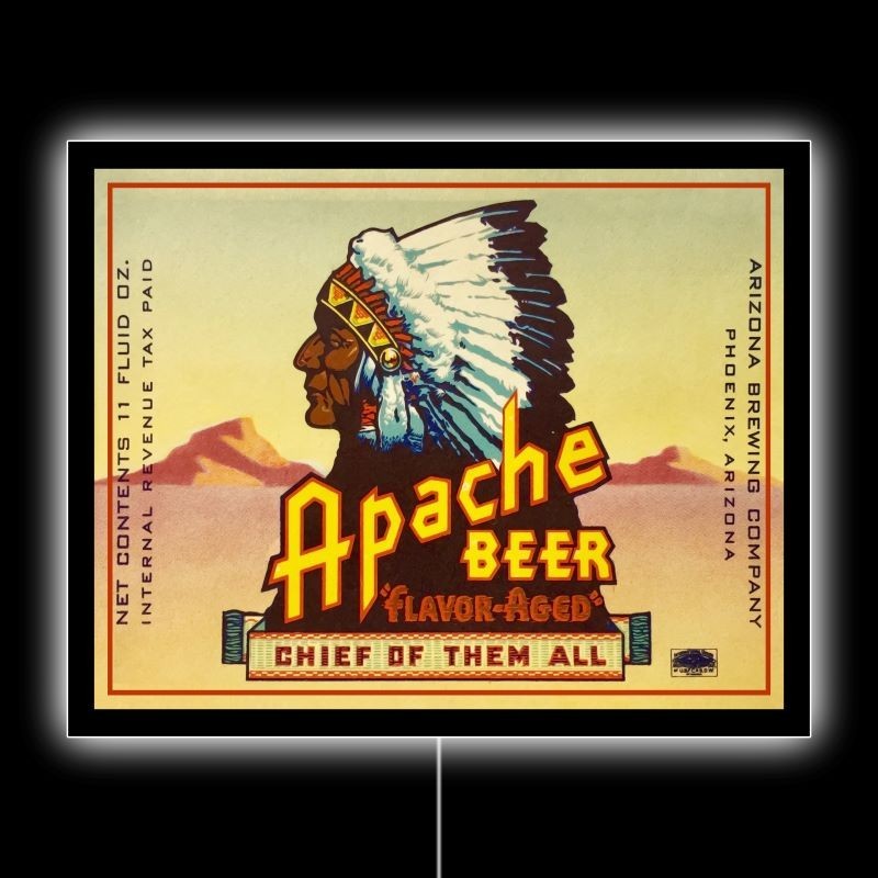 Apache Beer of Phoenix, Arizona - CHIEF NEW LED Hanging Lighted Sign: 18x23 Apache Beer of Phoenix, Arizona - CHIEF NEW LED Hanging Lighted Sign: 18x23