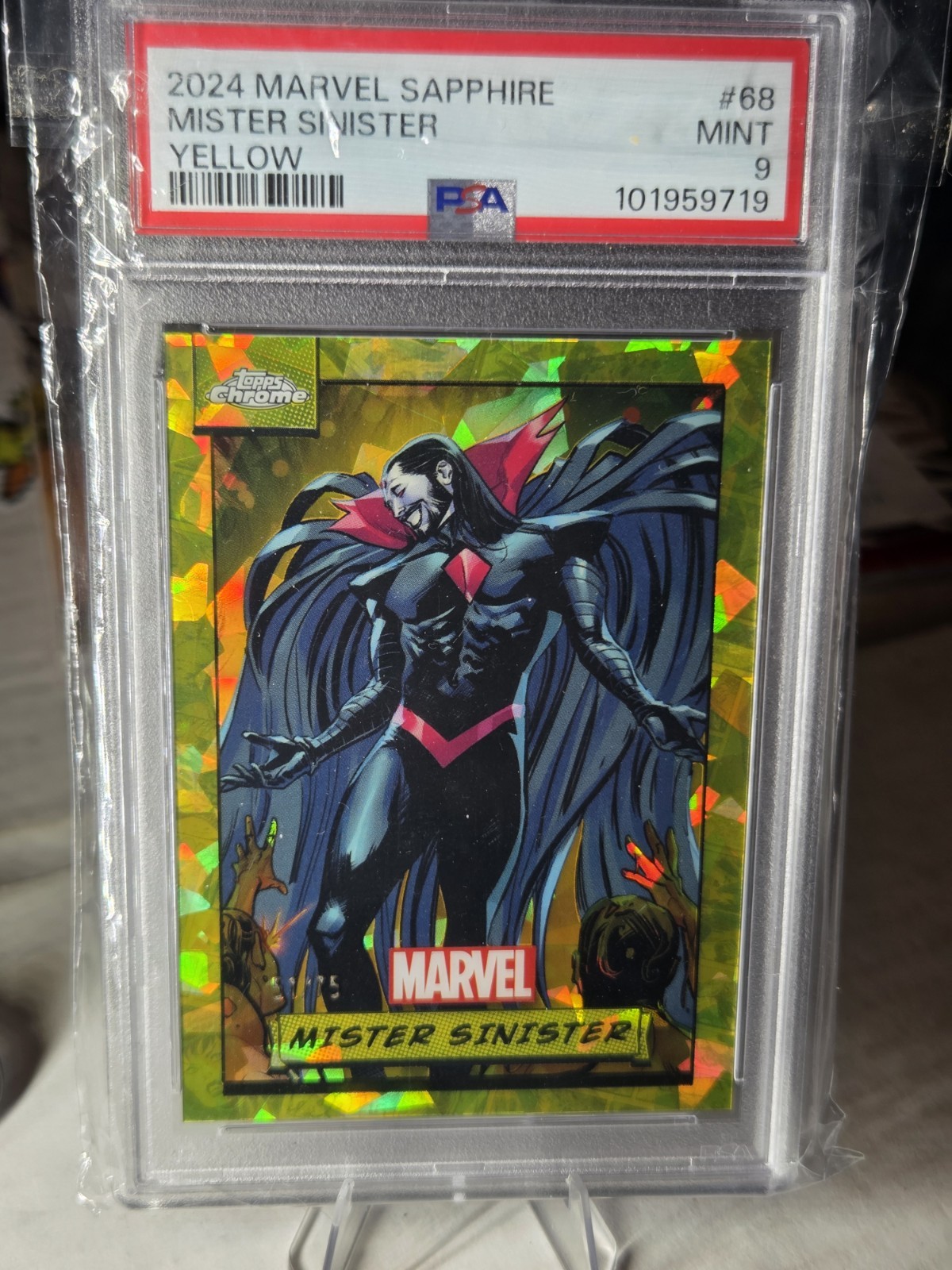 2024 Topps Chrome Marvel Sapphire - Mister Sinister #68 - Yellow /75 PSA 9 2024 Topps Chrome Marvel Sapphire - Mister Sinister #68 - Yellow /75 PSA 9