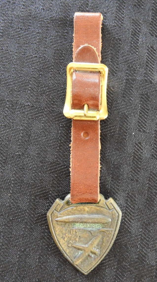 OLD c.1918 WW1 Vintage Brass Zeppelin Airship + Airplane Brass Watch Fob W/Strap OLD c.1918 WW1 Vintage Brass Zeppelin Airship + Airplane Brass Watch Fob W/Strap