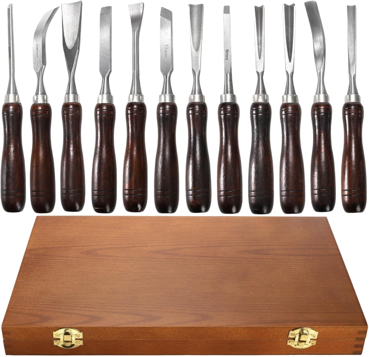 12 Pieces Wood Chisel Set, Woodworking Carving Tools with Wooden Box