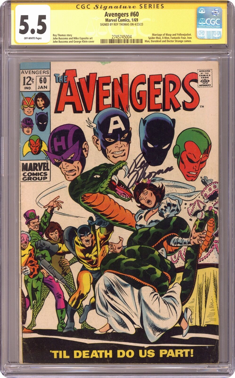 Avengers #60 CGC 5.5 SS Roy Thomas 1969 2745745004