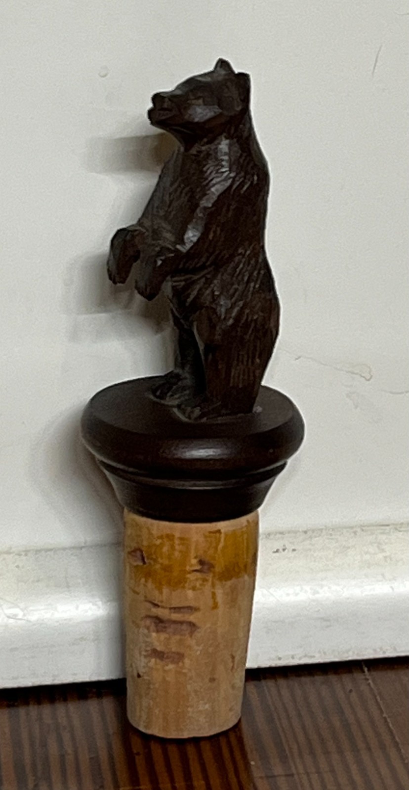 Vintage Hand Carved Black Forest Wood Bear Bottle Stopper Swiss Folk Art Antique Vintage Hand Carved Black Forest Wood Bear Bottle Stopper Swiss Folk Art Antique