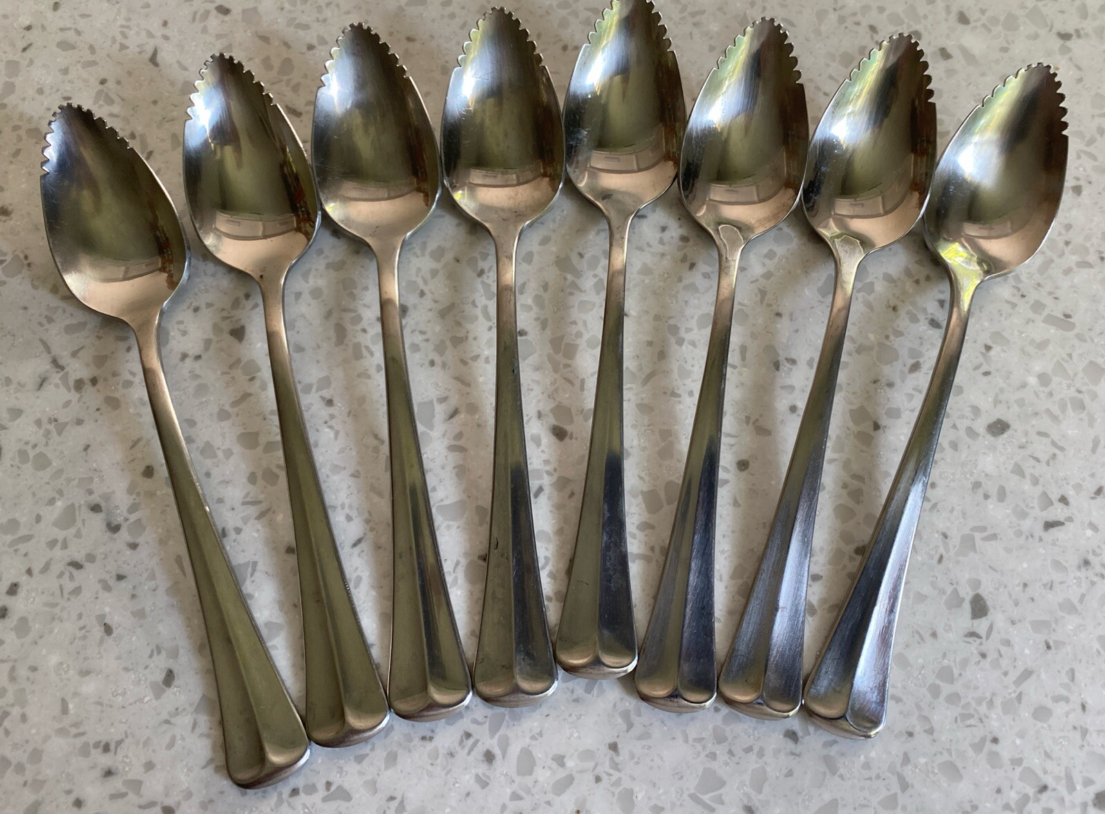 8 Oneida Profile PLYMOUTH ROCK Grapefruit Spoons Stainless Flatware 6” Long 8 Oneida Profile PLYMOUTH ROCK Grapefruit Spoons Stainless Flatware 6” Long