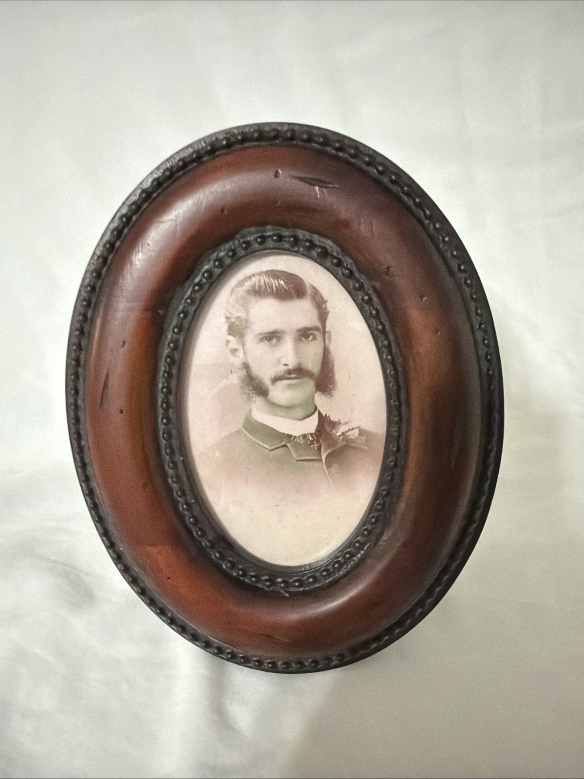 Portrait Of Gentleman From Mid Late 1800s In A Wooden Oval Frame