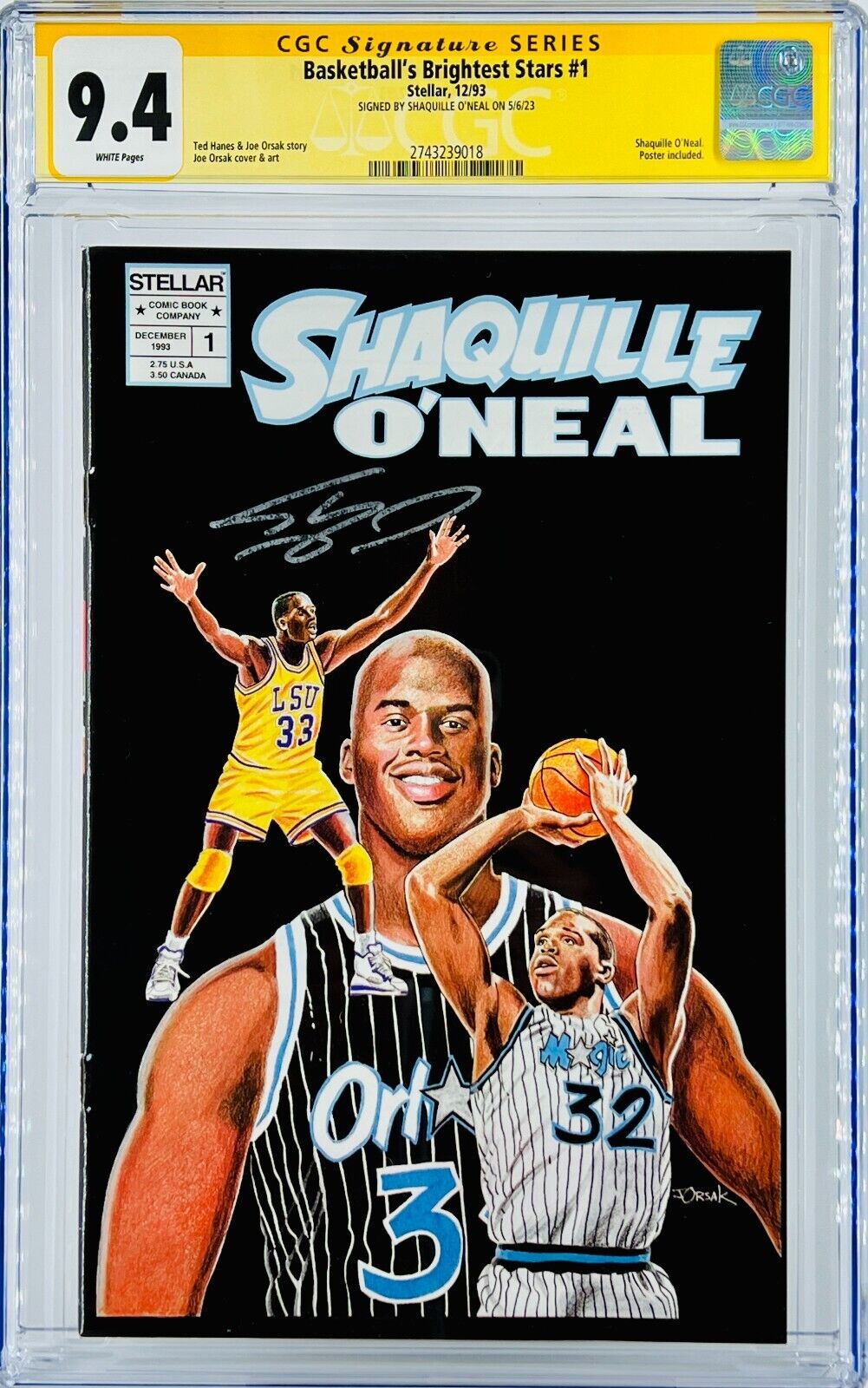 Shaquille O\'Neal Signed CGC SS Basketball\'s Brightest Stars #1 Stellar Grade 9.4