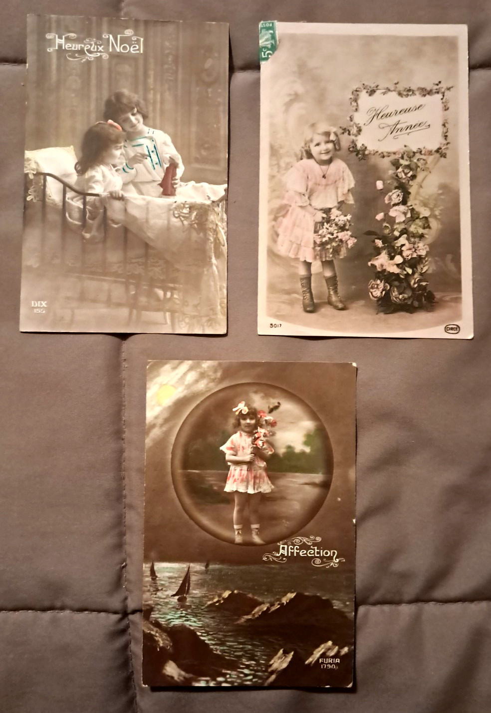Antique lot of 3 REAL PHOTO POSTCARDS, LITTLE GIRLS, doll, pink ribbons, FRENCH Antique lot of 3 REAL PHOTO POSTCARDS, LITTLE GIRLS, doll, pink ribbons, FRENCH