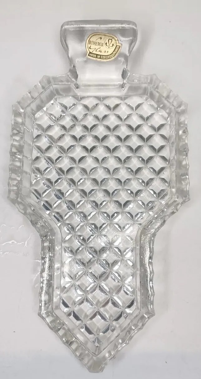 Vtg Czech Bohemia Glass Flat Iron Small Tray