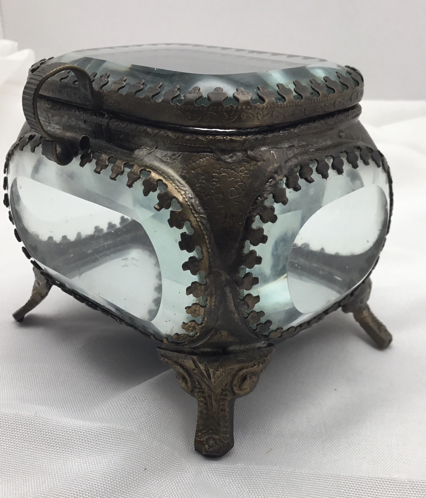 Antique Thick Beveled Glass Jewelry Casket Box Antique Thick Beveled Glass Jewelry Casket Box