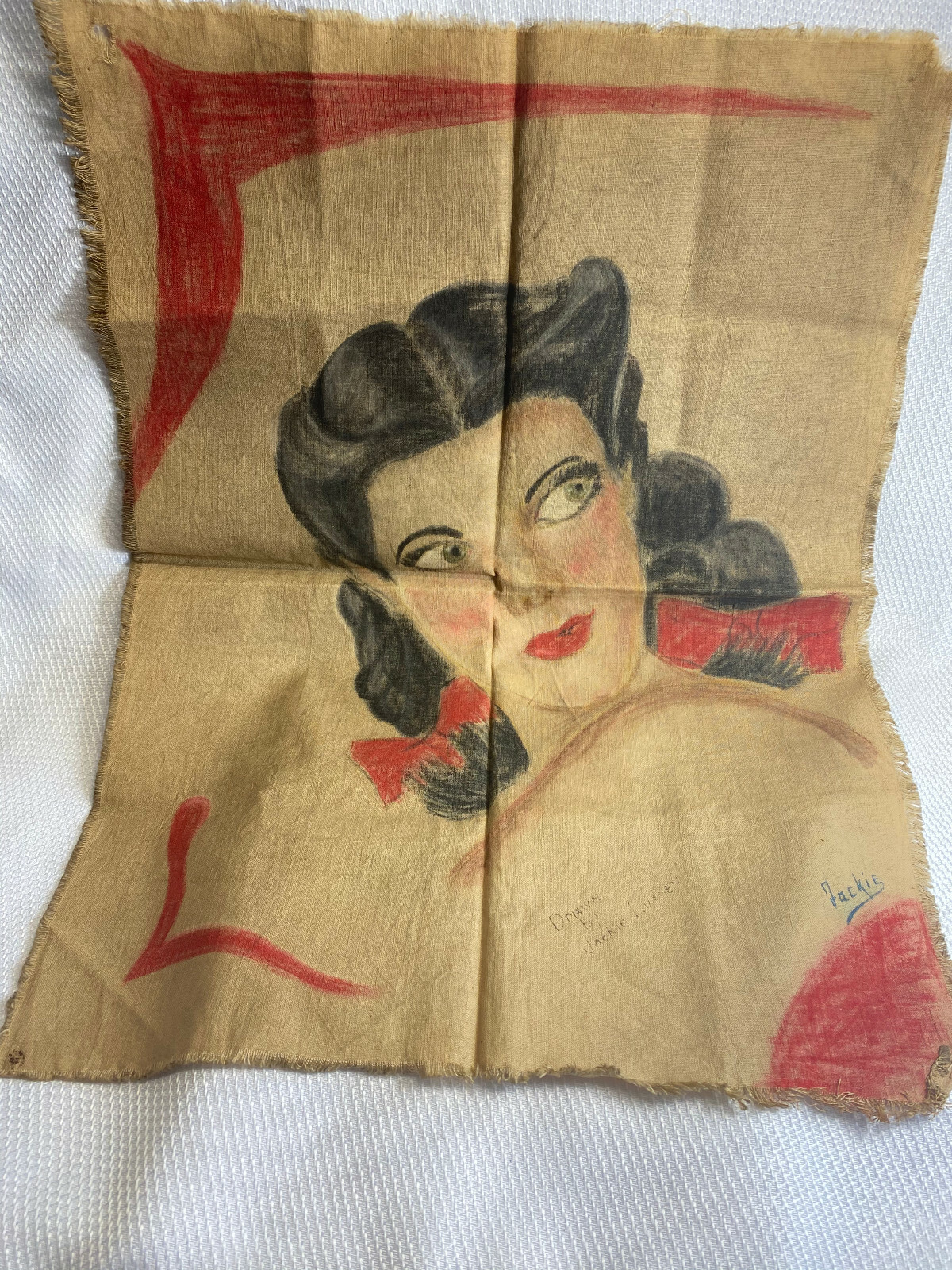 WW2 Pinup Tapestry 1940\'s Hand Drawn Signed By Jackie Ludgen OOAK In Theater