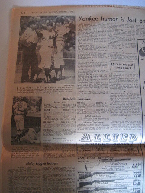 Louisville Courier Journal 9-6--1972. Colonels Baseball Yogi Berra- NY Mets