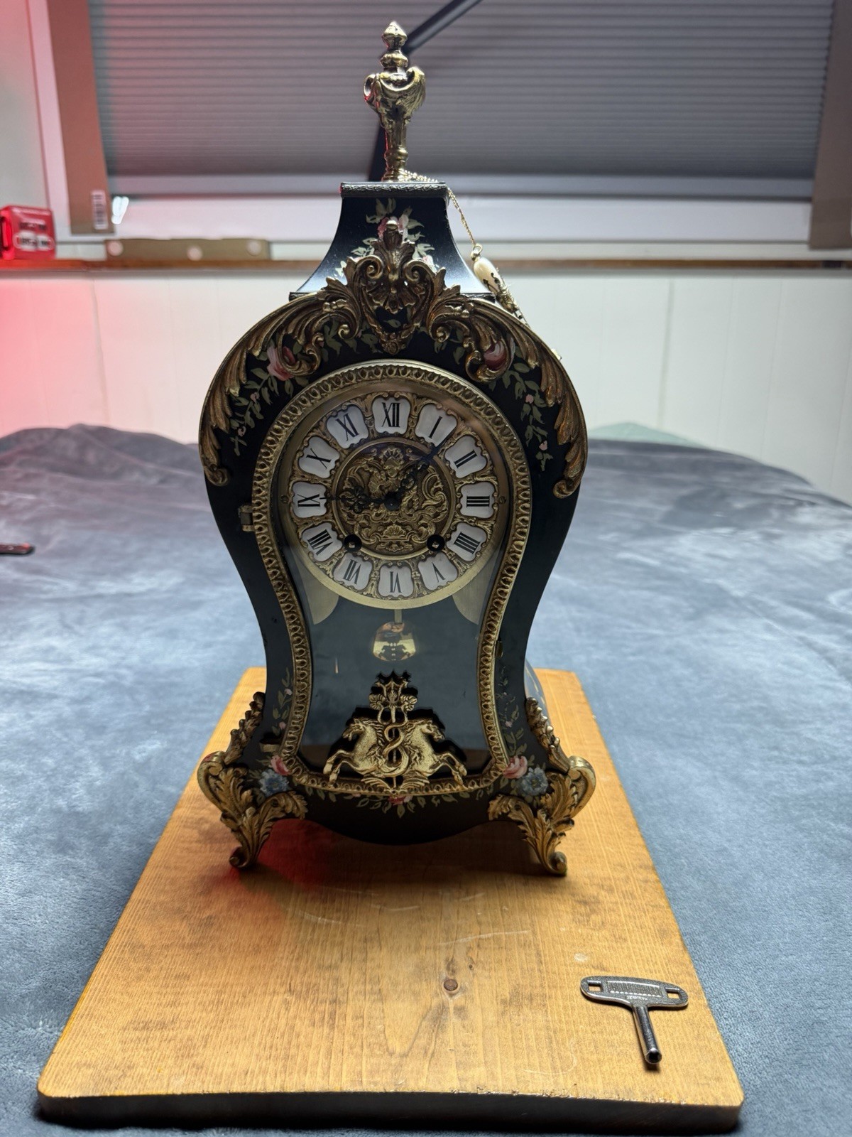 Vintage Franz Hermle Louis XV Style Marquetry Mantel Clock Vintage Franz Hermle Louis XV Style Marquetry Mantel Clock