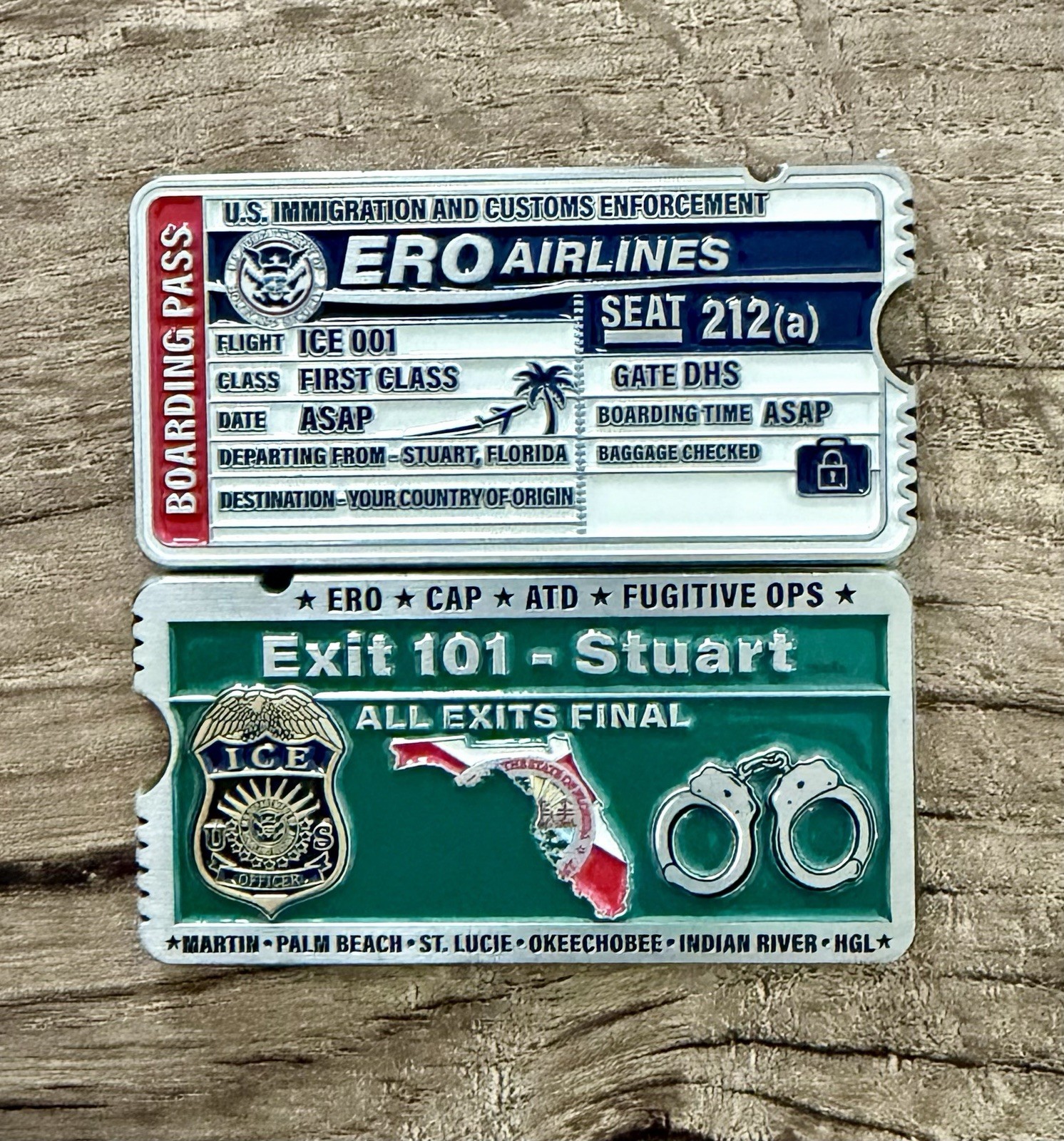 ICE ERO Stuart FL RARE Boarding Pass Challenge Coin - Limited Edition ICE ERO Stuart FL RARE Boarding Pass Challenge Coin - Limited Edition