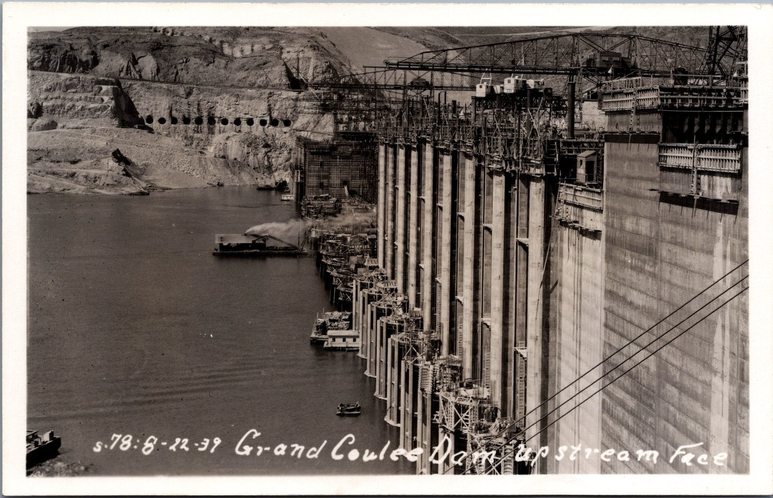 1939 Grand Coulee Dam Construction RPPC Vintage Postcard Upstream Face