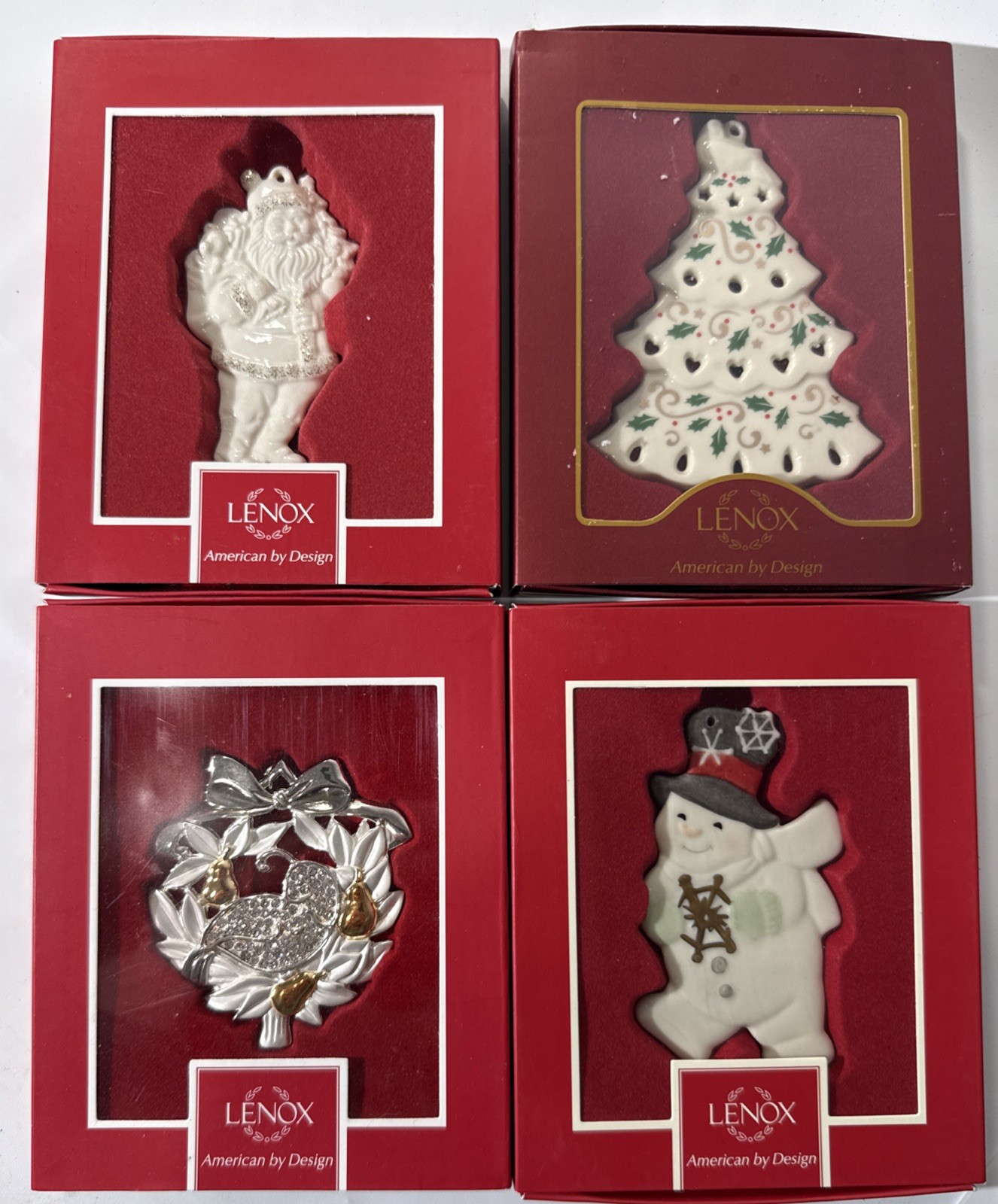 4 LENOX Christmas Tree Ornaments American By Design NIB Set G Holiday Decor 4 LENOX Christmas Tree Ornaments American By Design NIB Set G Holiday Decor