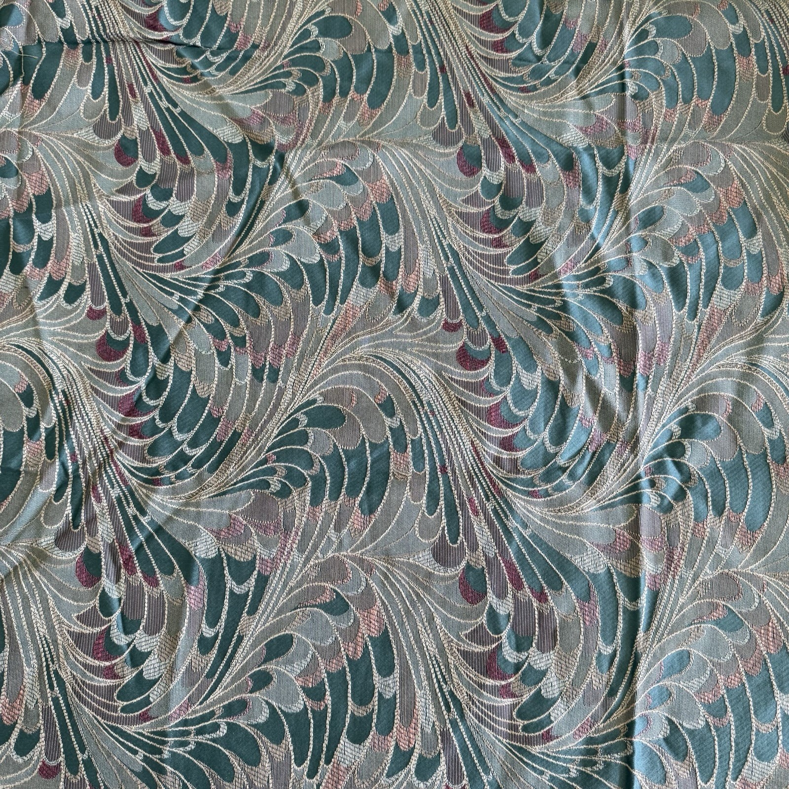Vintage Woven/Tapestry Peacock Feather Fabric 45” X 53” Art Deco MCM Green Pink Vintage Woven/Tapestry Peacock Feather Fabric 45” X 53” Art Deco MCM Green Pink