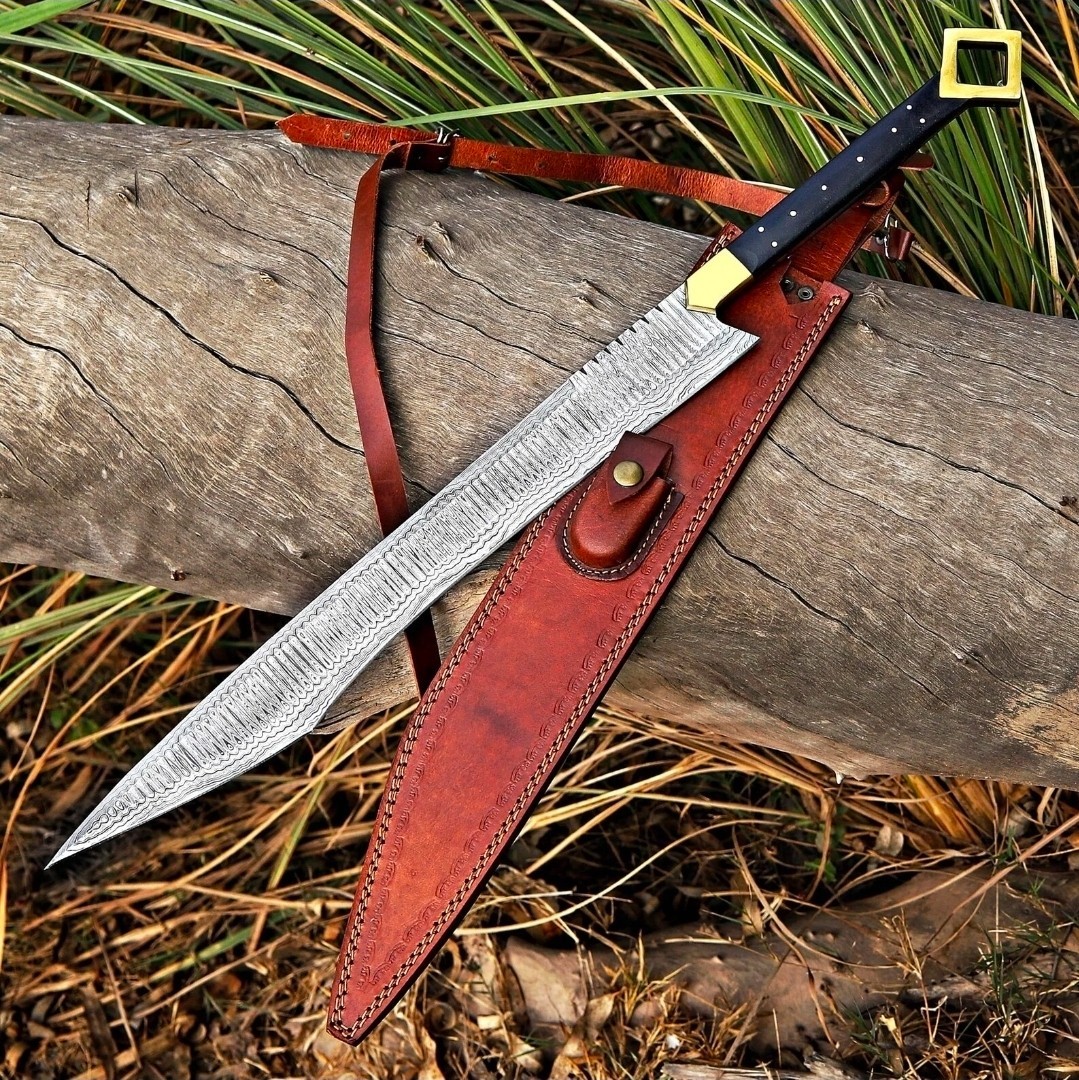 Handmade Hand Forged Viking Sword Damascus Steel Full Tang with Leather Sheath.