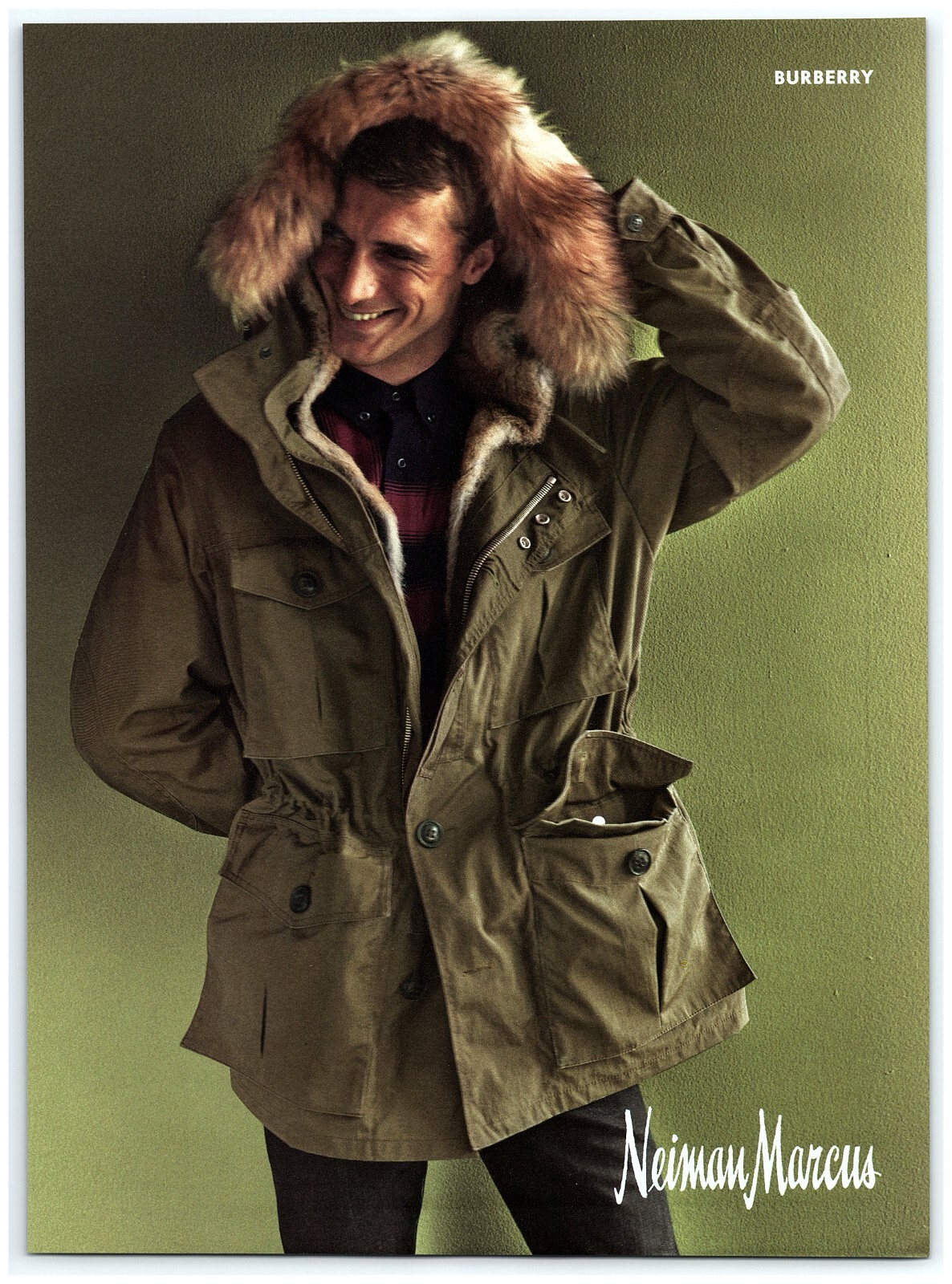 PRINT AD, 2017 Neiman Marcus Burberry Winter Fur Lined Hood Jacket Flannel Shirt PRINT AD, 2017 Neiman Marcus Burberry Winter Fur Lined Hood Jacket Flannel Shirt