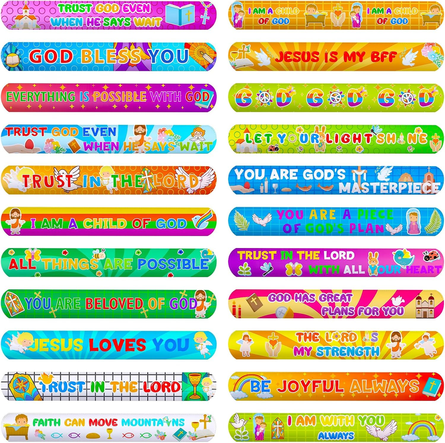 64 PCS Christian Slap Bracelets Bulk, Bible Verses Religious