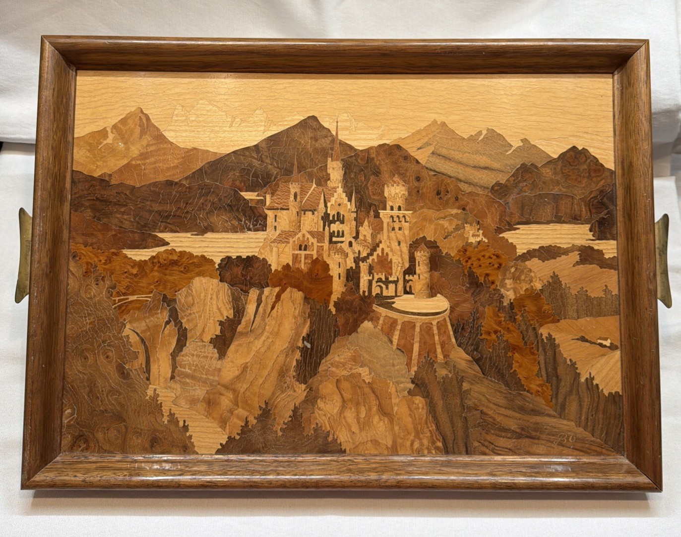 Vintage -German -Buchschmid Gretaux -Wood Marquetry TRAY -Neuschwanstein Castle Vintage -German -Buchschmid Gretaux -Wood Marquetry TRAY -Neuschwanstein Castle