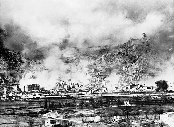 The ruins of Cassino minutes after heavy bombing in an Allied air - Old Photo The ruins of Cassino minutes after heavy bombing in an Allied air - Old Photo